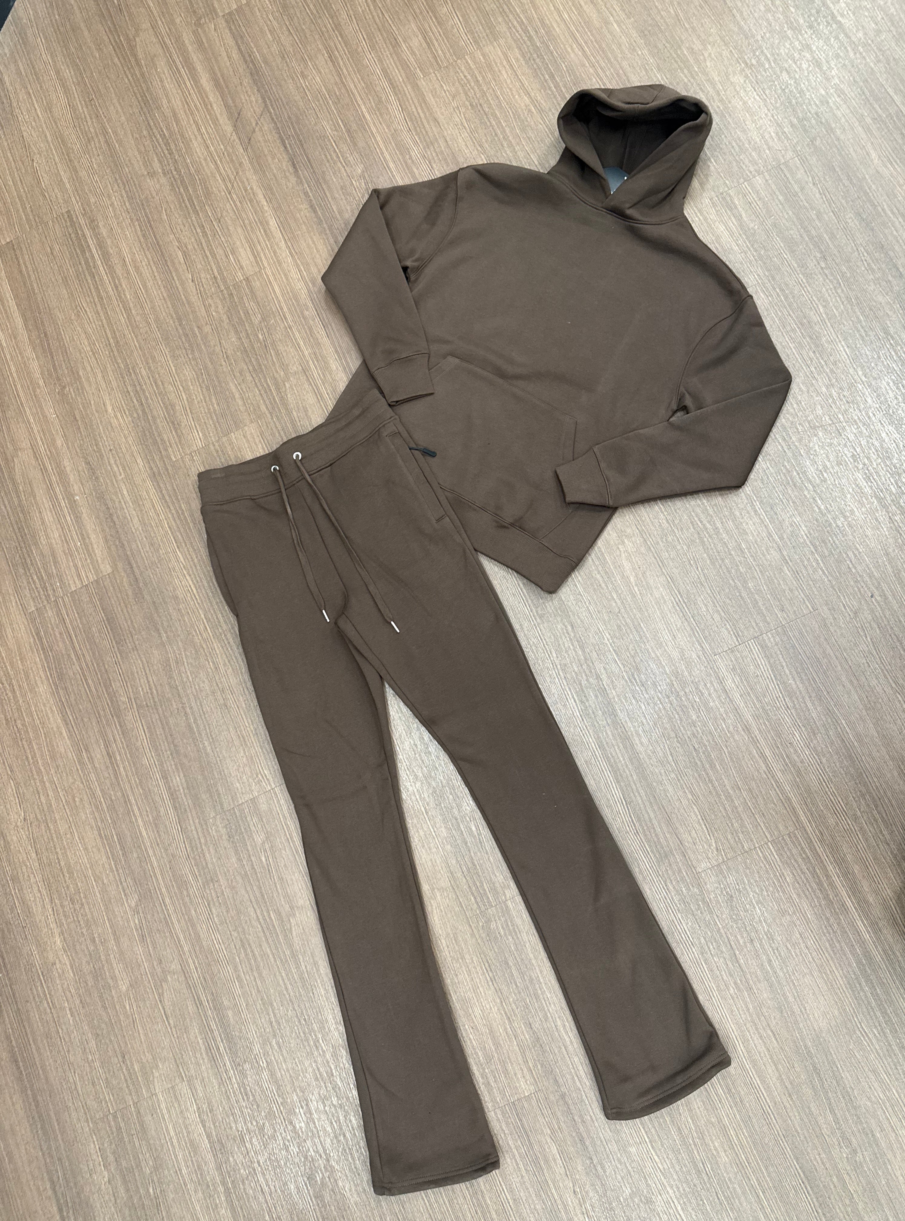 Stacked Flare Sweat Suit Brown
