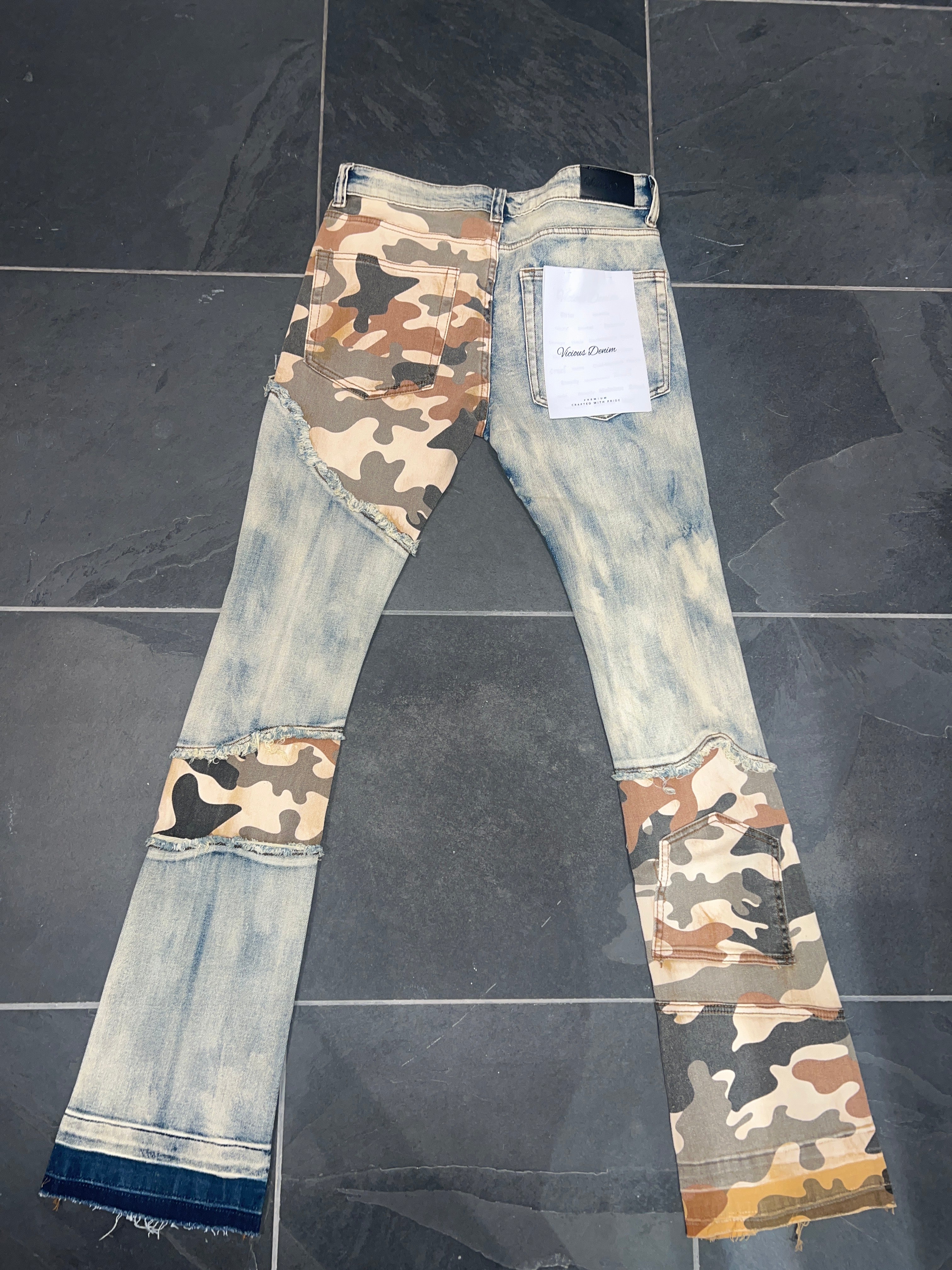 MOTIVE DENIM CAMO STACK PANTS CLAY BLUE 248