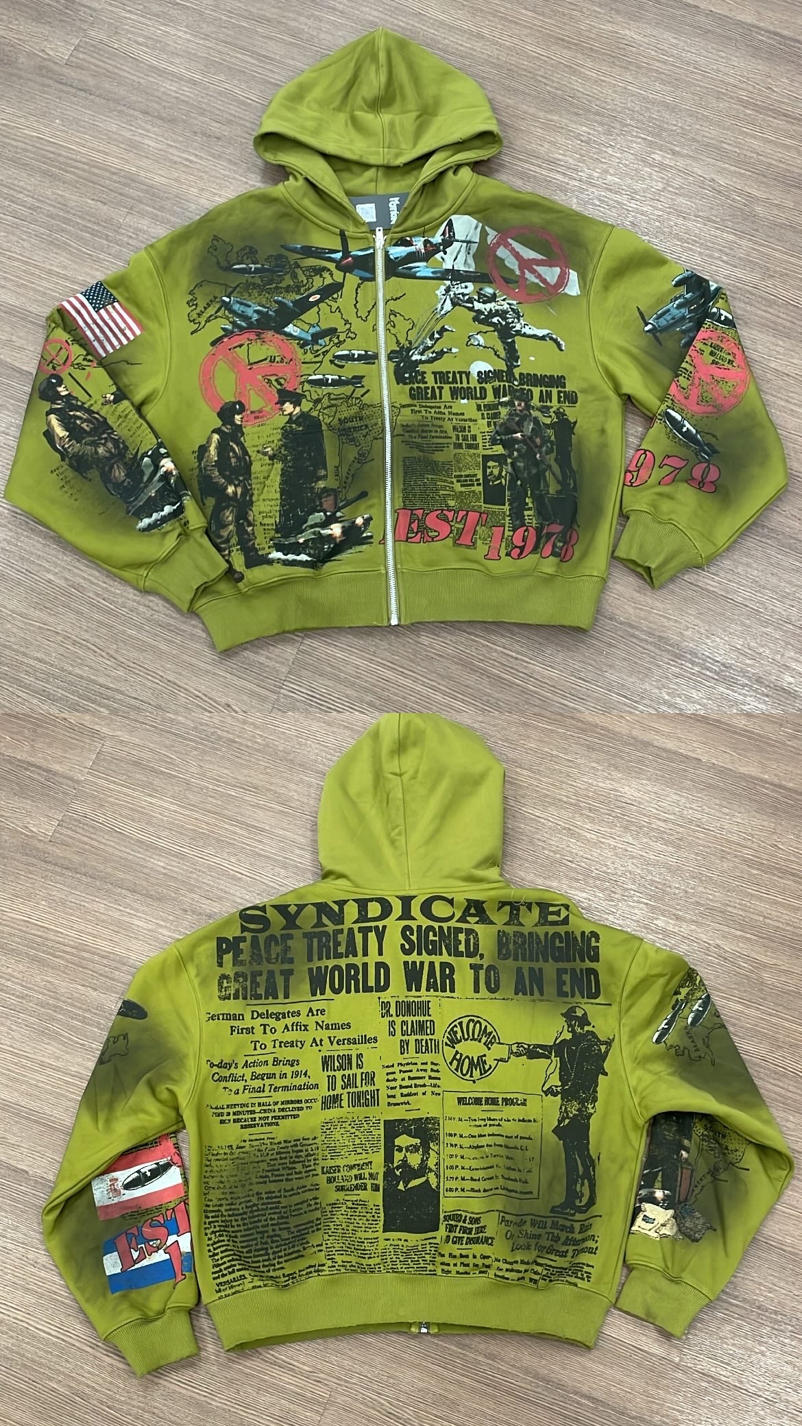 PEACE ZIP UP green