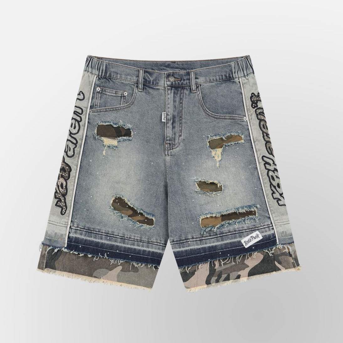 Camo Patch Striped Denim Short -