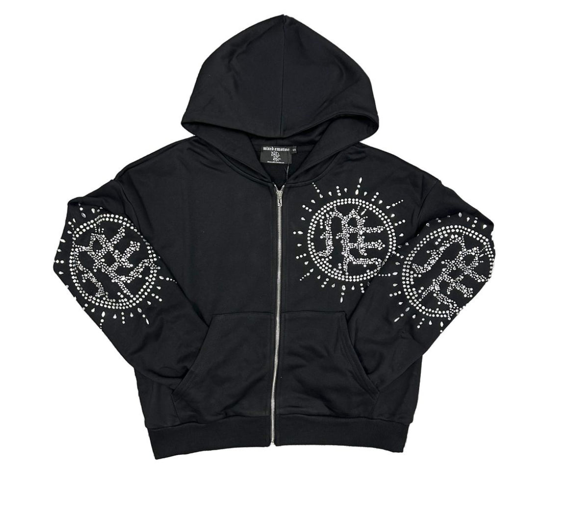 Eclipse Black Rhinestone Zip Up Hoodie