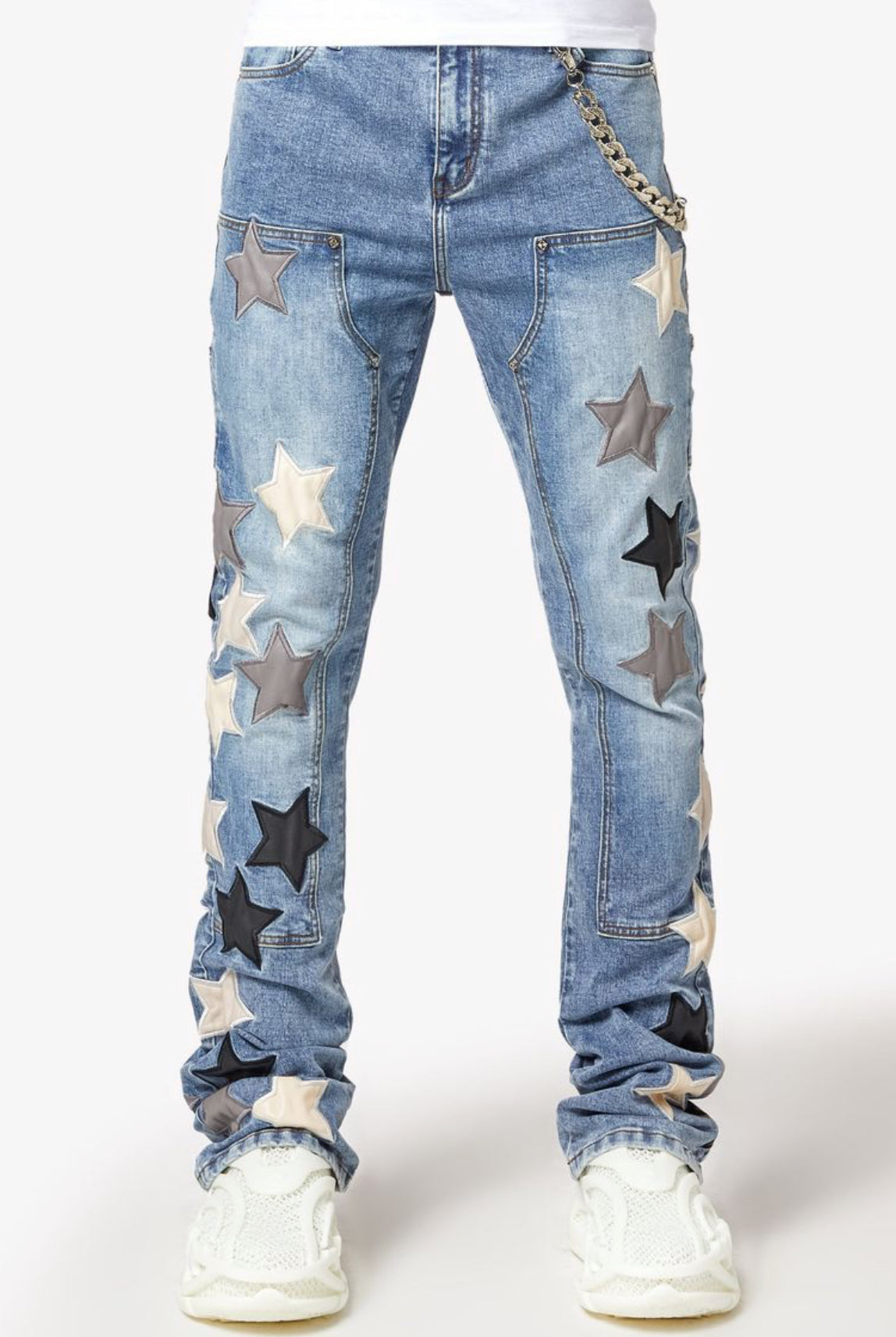 Aqua Blue Vintage Stars Denim Jeans
