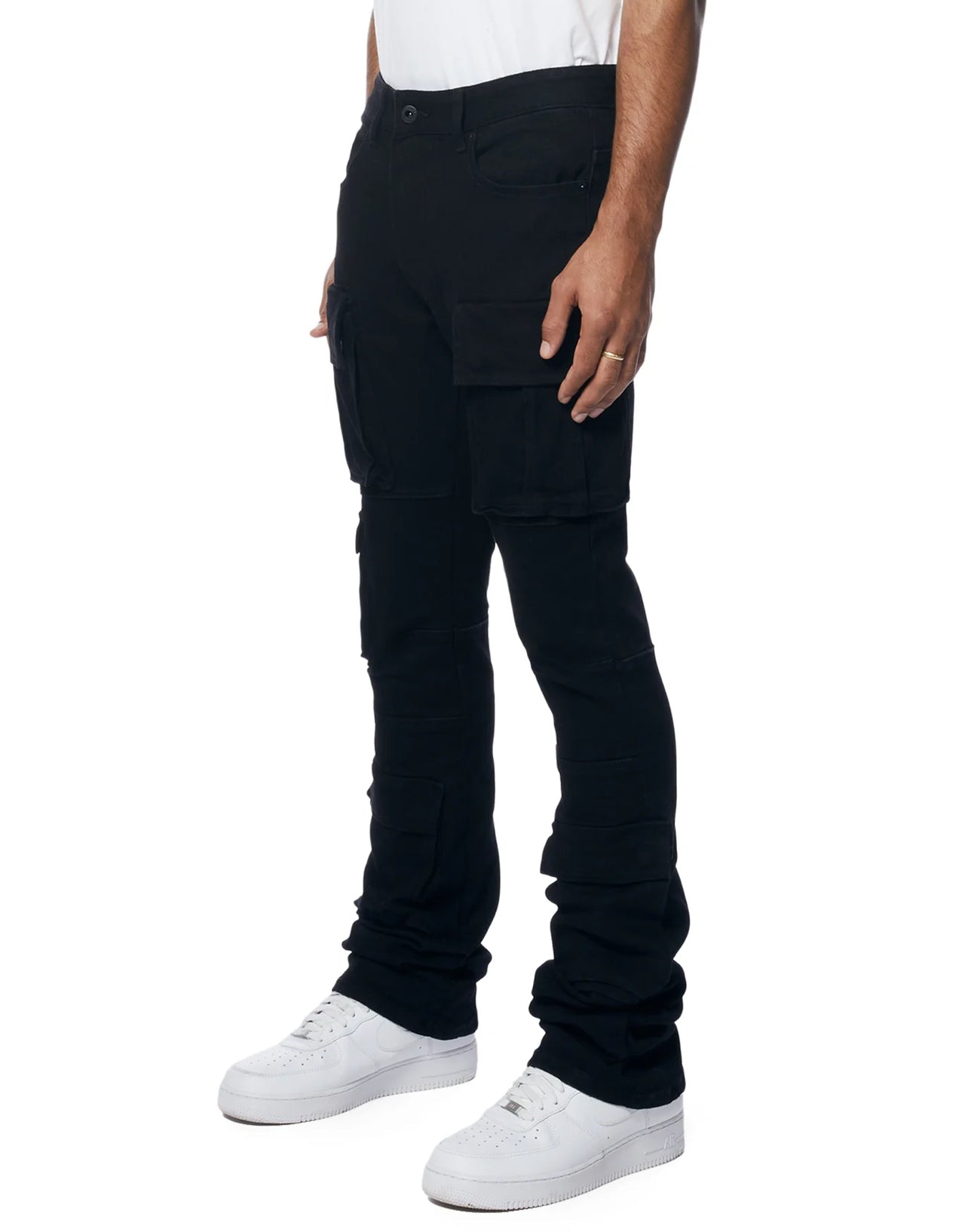 SMOKE RISE UTILITY MULTI CARGO JET BLACK JEANS 143