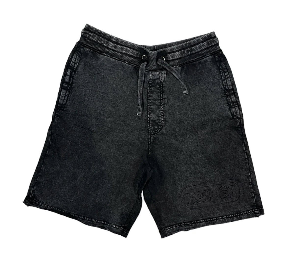 REBEL ACID WASHED FLC SHORTS BLACK 901