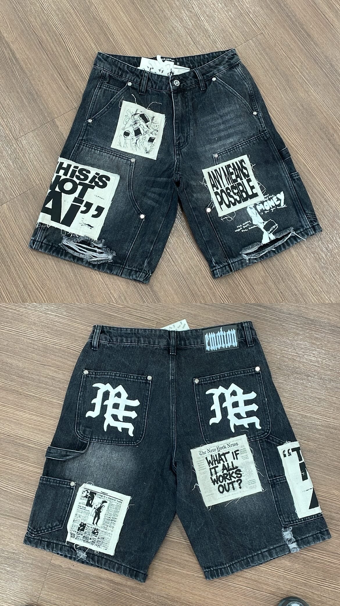 Black “AI” Denim shorts